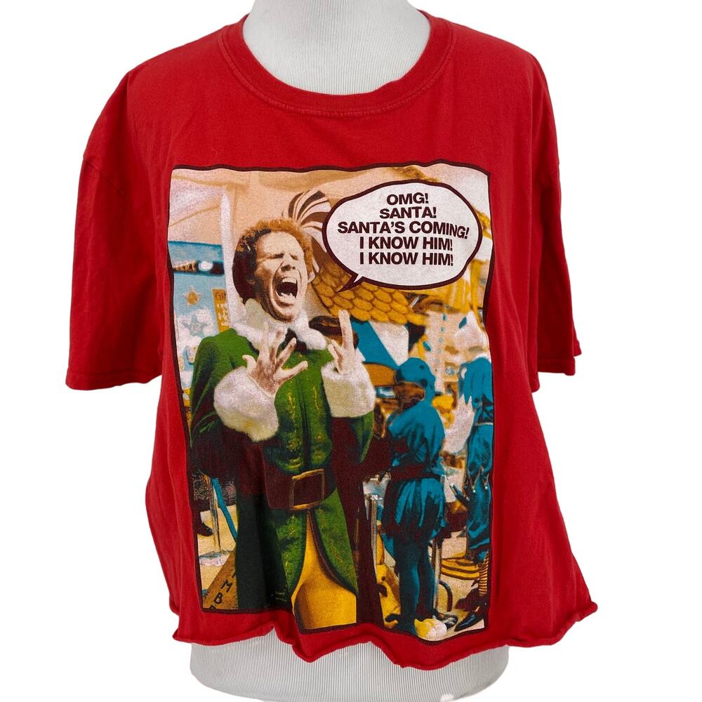 Elf OMG Santa! I know Him! Crop Red Tshirt Size XL